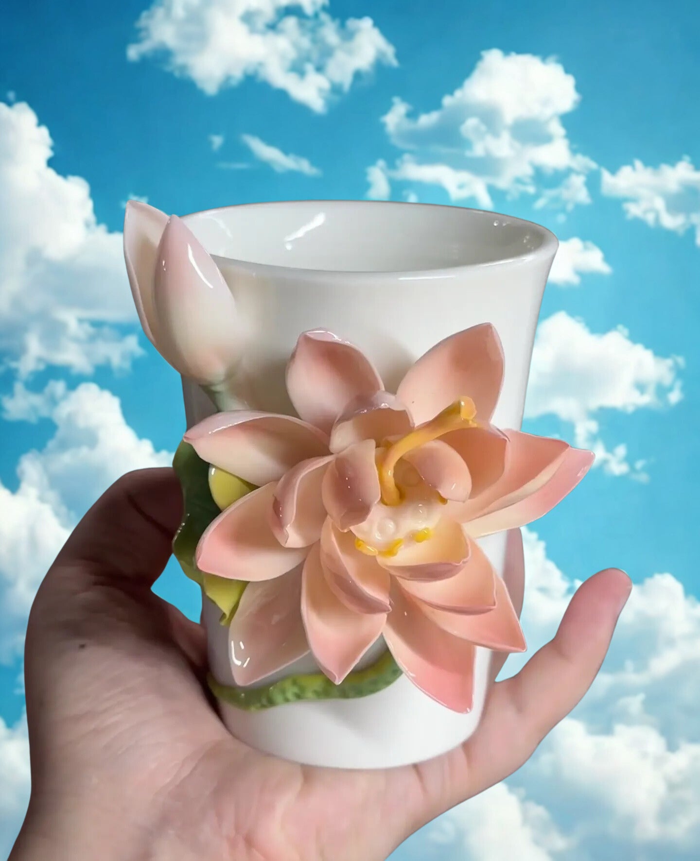Lotus Ceramic Cup – Handmade Art Glazed Pottery Cup