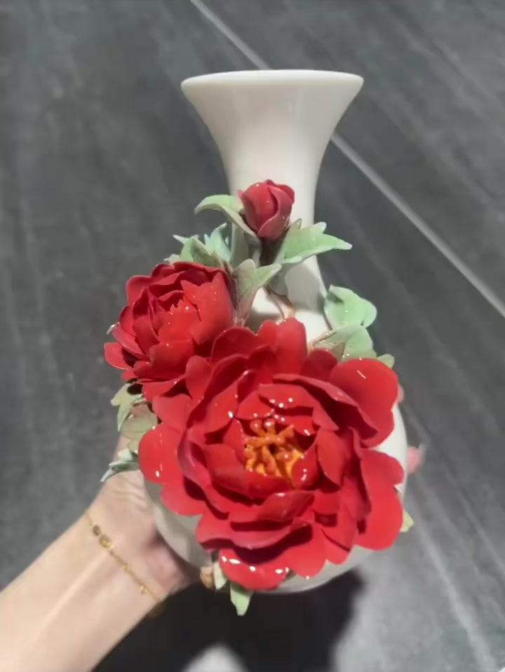 Handmade Ceramic Peony Vase - Home Decor Art Ceramic Vase