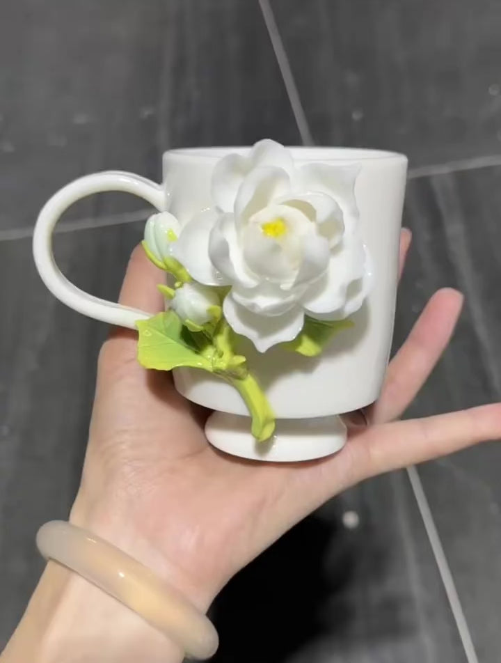 Handmade Jasmine Ceramic Cup – Floral Coffee Mug